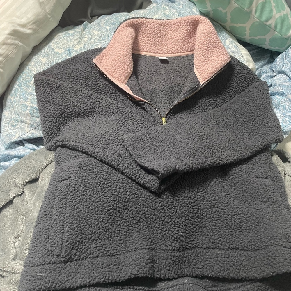 Old Navy Gray and Pink Sherpa Pullover
